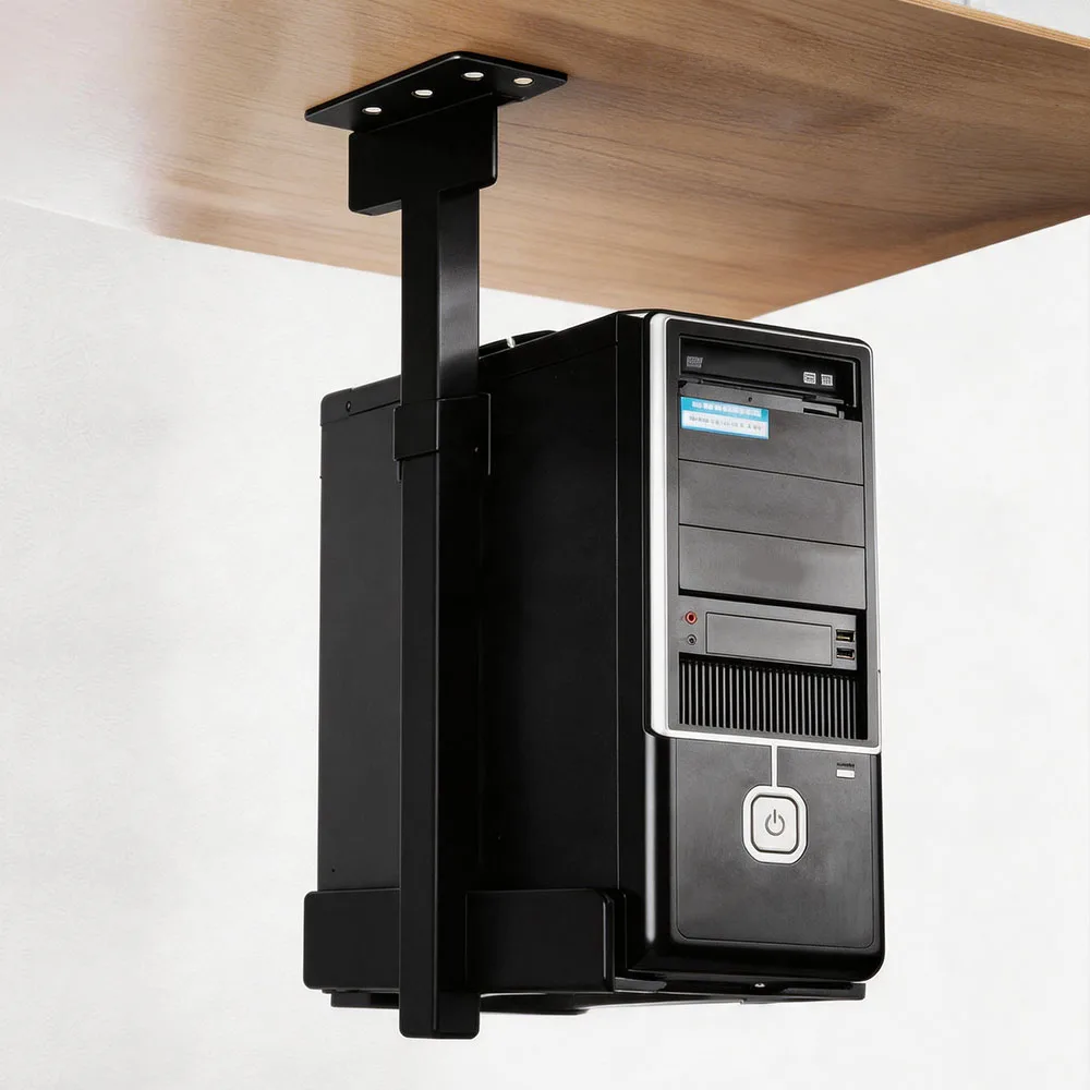 Soporte Ajustable para PC Debajo del Escritorio, Soporte Giratorio 360° para Torre de Computadora, Soporte de CPU de Acero al Carbono Resistente, Soporte de Pared Lateral, Soporta 25 kg, para PC de Juegos, Oficina, Estación de Trabajo, Ahorro de Espacio, Altura y Anchura Ajustables, Soporte Universal para Host