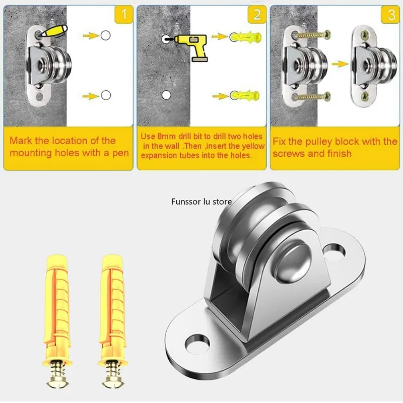 2/4 szt. Wytrzymałe, stałe koło pasowe Zestaw zdejmowanych bloczków Koło pasowe do montażu na ścianie 176 funtów do bramy przesuwnej i liny stalowej