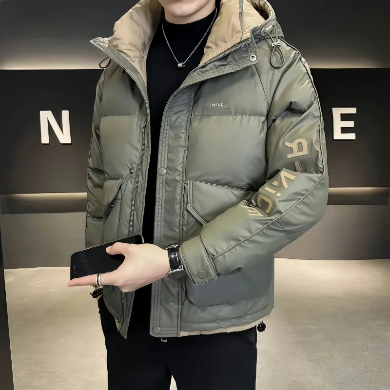 

Мужская зимняя повседневная свободная короткая хлопковая куртка с капюшоном, удобная, модная ветрозащитная функциональная стильная куртка, мужская одежда