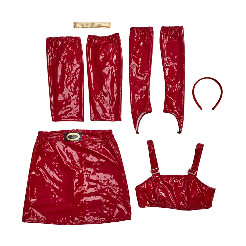 زي Bulla التنكري بدلة حمراء مثيرة مع إكسسوارات أغطية الرأس لملابس حفلات الهالوين النسائية