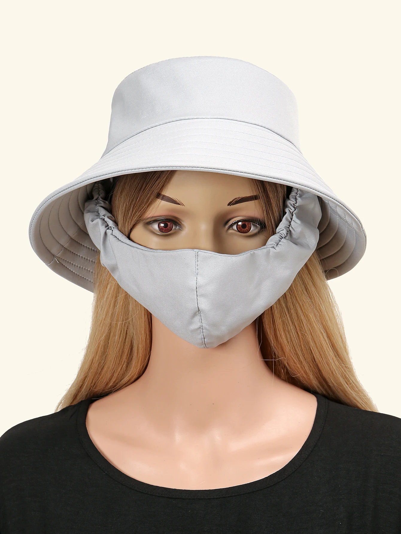 Women Solid Color Sunscreen Cap  Integrated Face Mask  Summer Sun Shade Light Weight   Underscarf 60cm