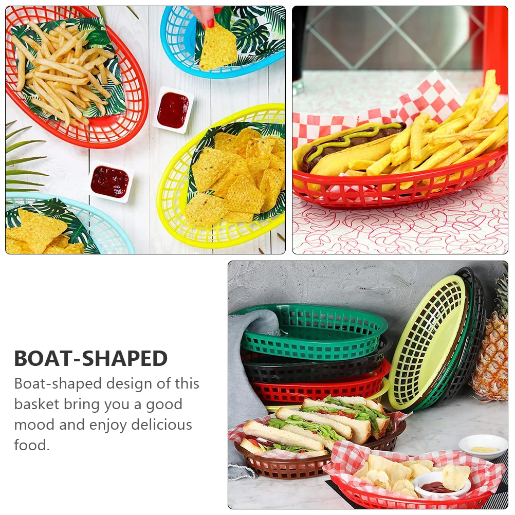 

12Pcs Premium Plastic French Fries Basket Boat-Shaped Storage Basket Food Snacks Tray Serving Plate Storage Plate