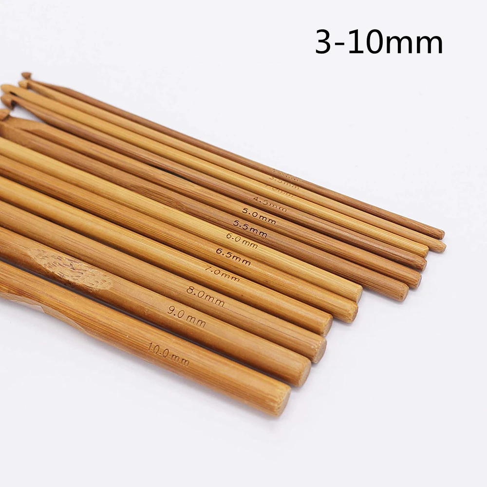 12pcs Bamboo Handle Crochet Hook Knit Craft Knitting Needle Weave Yarn 3-10mm for Handcrafted Knitting Needles Weave Yarn Craft