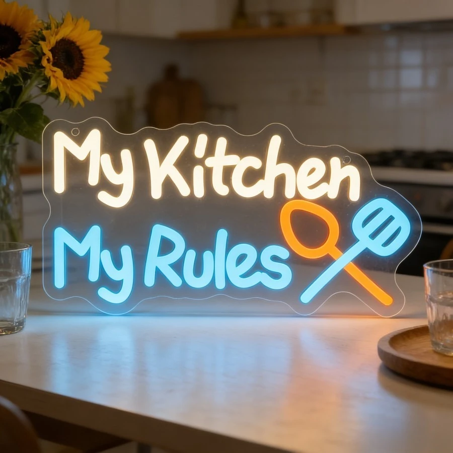 

My Kitchen My Rules Neon Sign Dimmable LED Neon Light USB Power for Kitchen Dining Room Coffee Bar Home Restaurant Wall Decor