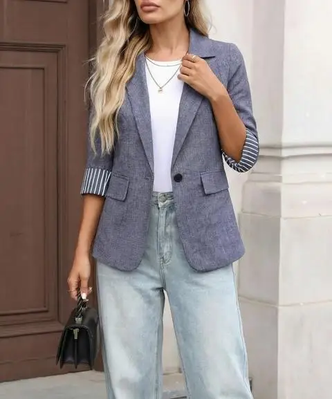 

Elegant Women's Autumn Blazer Casual Fashion Quality Cardigan with Seven-Finger Sleeve 2026 New Fashion Coat