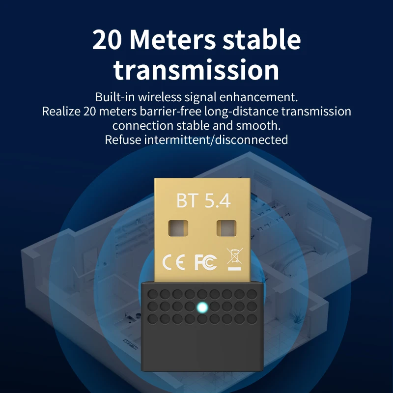 USB Bluetooth 5.4 Adapter WIreless Transmitter Receiver Dongle Audio Bluetooth For Bluetooth Adapter For Win10/11 Driver Free