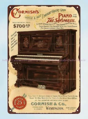 indoor outdoor vintage reproductions Cornish Piano Ad Late 1800s metal tin sign