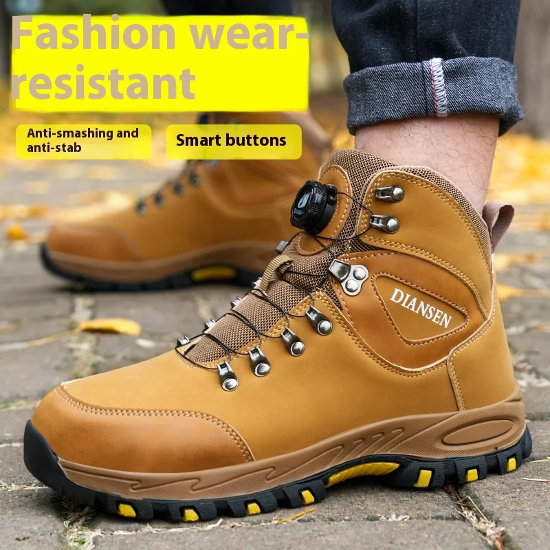 Steel Toe Indestructible Safety Shoes Protection Safety Shoes Work Hiker Boots Anti-puncture Rotating Button Work Shoes for Men