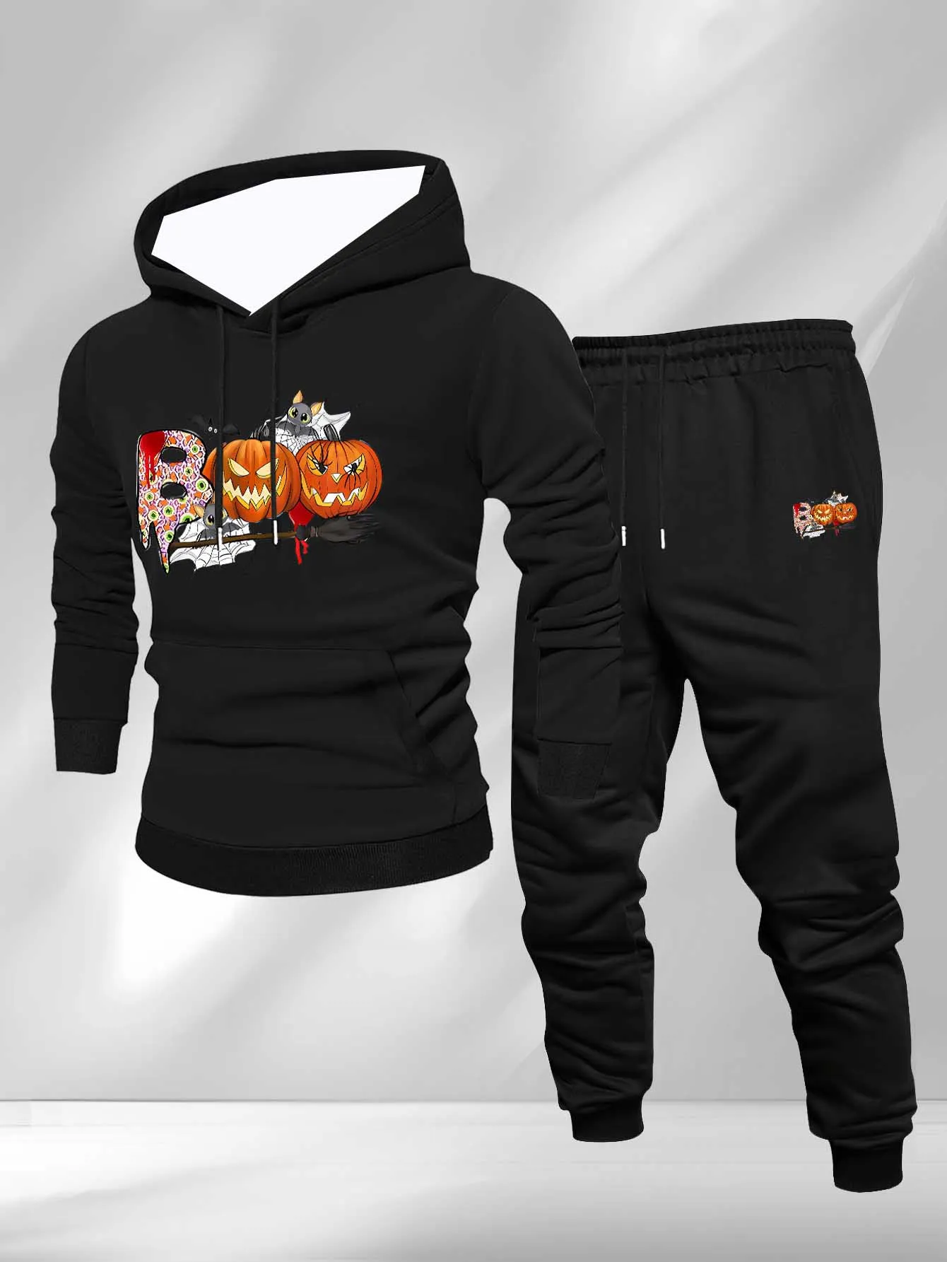 

Осенне-зимний новый спортивный комплект Y2K, толстовка с капюшоном, рождественский фонарь с тыквой, модный очень большой удобный повседневный уличный комплект из двух предметов