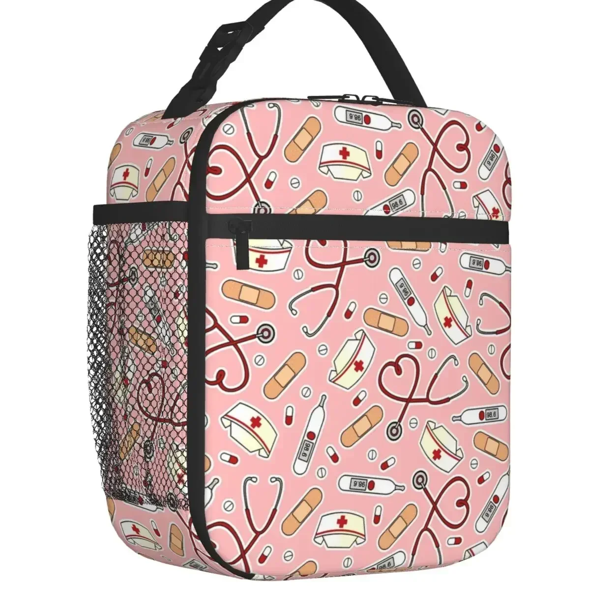 

Custom Pink Cartoon Nurse Lunch Bag Women Cooler Warm Insulated Lunch Box for Kids School Children