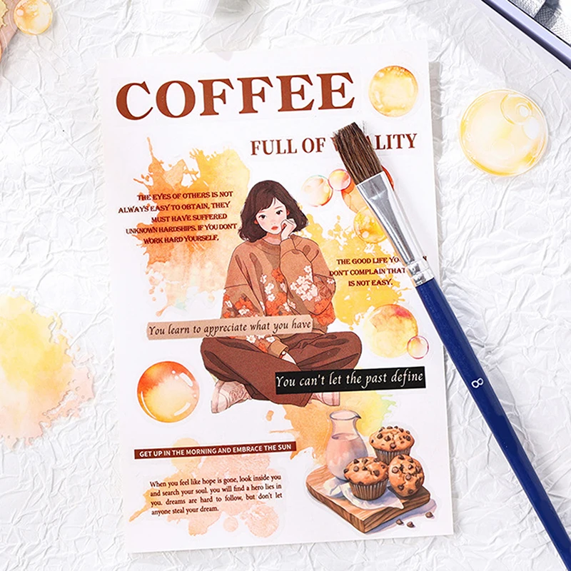 4 Sheets Colorful Series Decorative Sticker Watercolor Foil Stamping Collage Scrapbooking Label Diy Diary Journal Planner