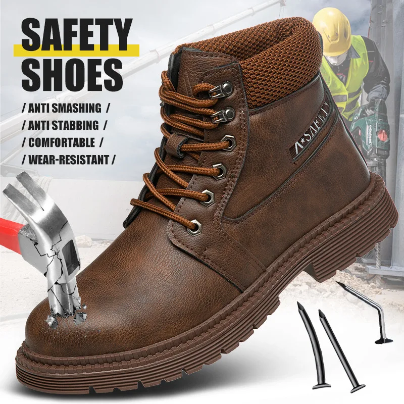 2025 New Fashion Martin Boots Safety Shoes Men's Mid Workwear Boots Anti Smashing Anti Stab Wear-resistant Protection Shoes