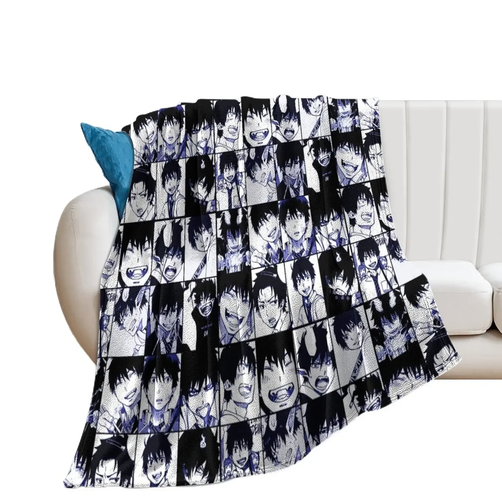 

Rin okumura manga collage Throw Blanket Soft Plaid Cute Plaid Blankets