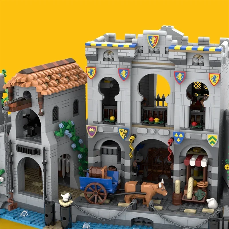 Modelo Street View Moc, bloques de construcción, León, Guerrero, Castillo, tecnología de puerto, bloques modulares, regalos, juguetes de Navidad, conjuntos DIY de montaje