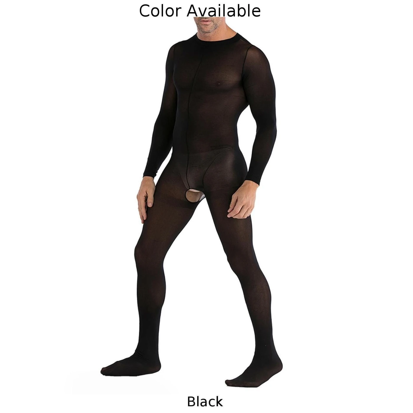 Body Sexy para hombre, lencería exótica sin entrepierna, mono transparente negro, medias de cuerpo completo ahuecadas, ropa interior