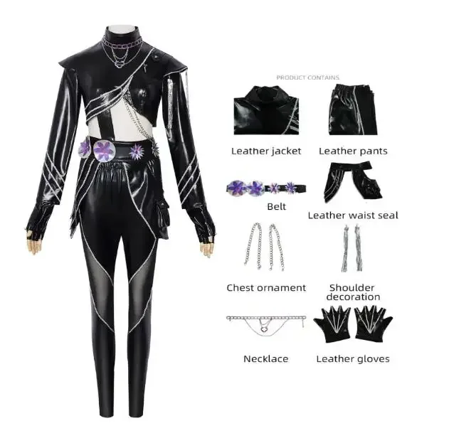 Disfraz de Halloween KPop Mira, peluca, abrigo negro, traje para cantar, disfraz de promoción de canciones, Halloween para mujer