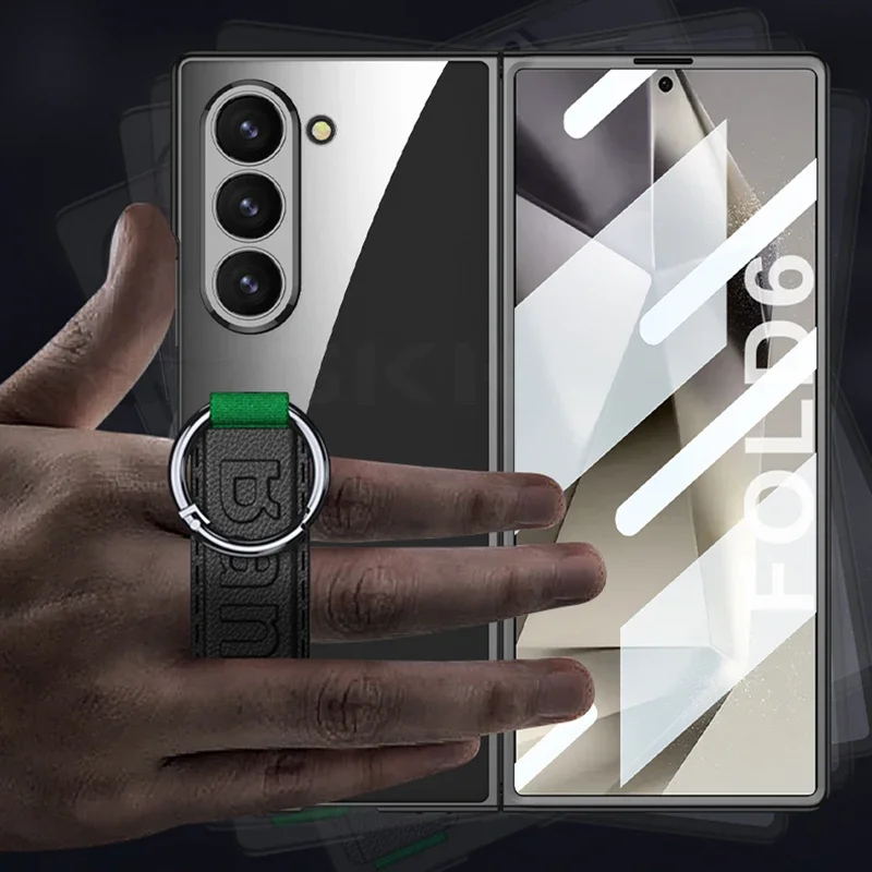 

Luxury Plating Ring Wristband Case For Samsung Galaxy Z Fold 6 Outer Screen Glass Plastic Hard Cover For Galaxy Z Fold 6 Case