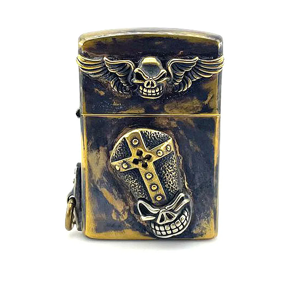 Wings Lighter Storage Case EDC Whit Brass Classic Skull Universal Portable Box Container Organizer Holder Vintage Armor