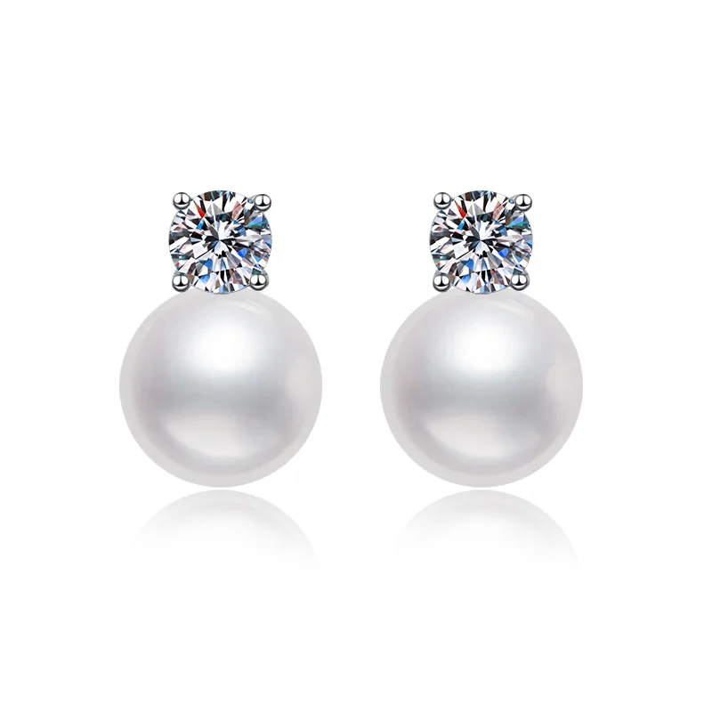 

0.5CT Moissanite 925 Sterling Silver Freshwater Pearl Stud Earrings, Elegant VVS1 Clarity Lab Created Diamond Earrings