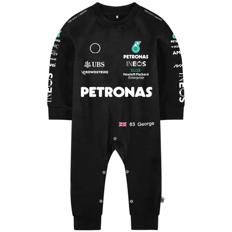 2024 Season Sports Baby Romper F1 Racing Lewis 44 George 63 Driver Spring Autumn Black Boy Girl Kids