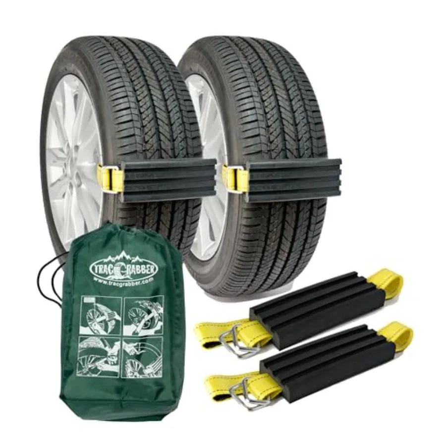 

Tire Traction Device for Cars and Small SUVs Set of 2 - Made in the USA Anti Skid Emergency Tire Straps to Get Unstuck from Sno
