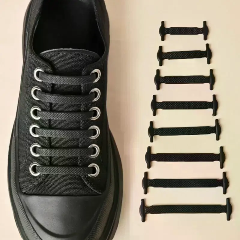 16Pcs/lot Elastic Shoelaces Black White Elastic Lace Shoelace Creative Lazy Elastic Laces Sneaker Kids Adult Flat Shoelaces