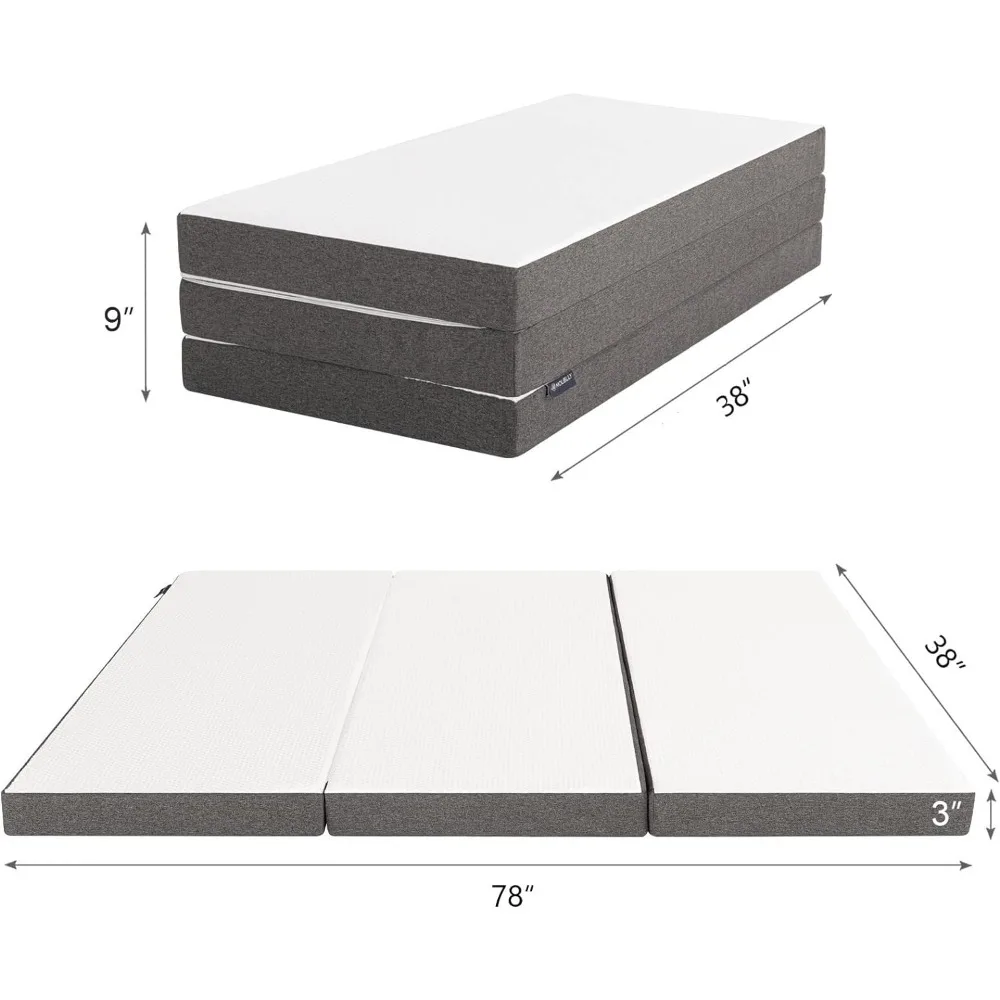 Folding Mattress, 3 inch Twin XL Tri-Folding Memory Form Mattress, Portable Trifold Mattress Topper with Washable Cover