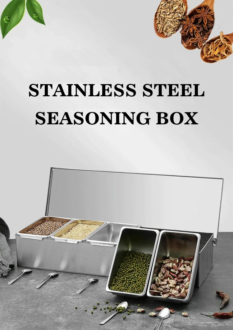 Stainless Steel 2/3/4/5 Section Ingredients Box Salt Sugar Cheese Sauce Box Seasoning  Pizza Making Tool Snack Storage Box