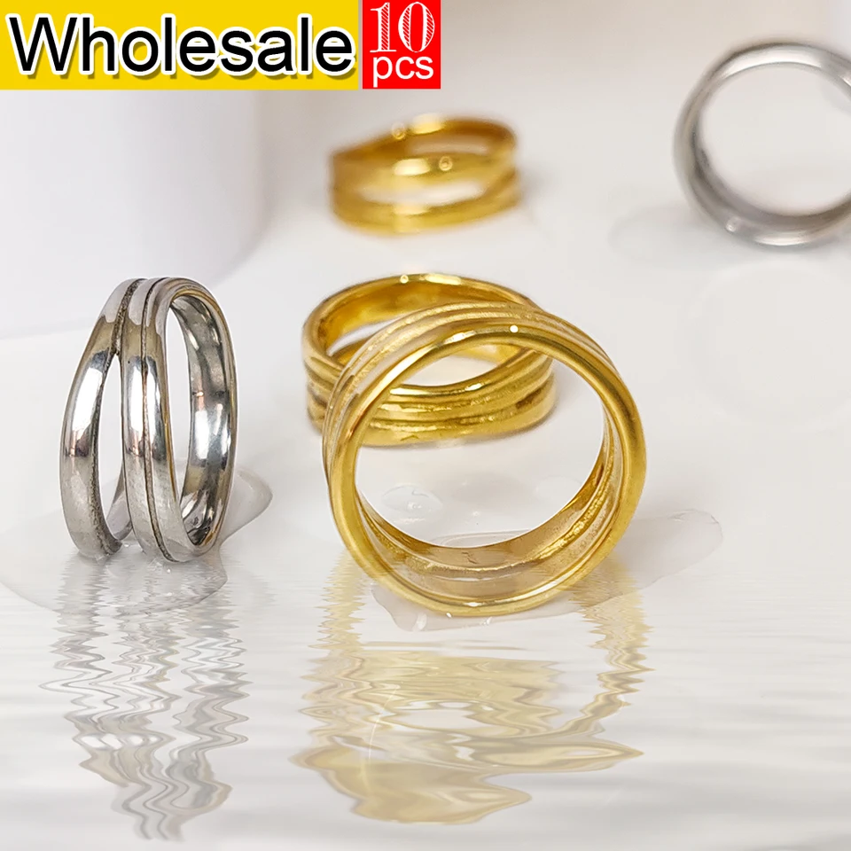 Women's Stainless Steel Ring 10PCS Fashionable  Geometric Multi-layer Line Ring  Suitable for Women's  Elegant Jewelry Wholesale