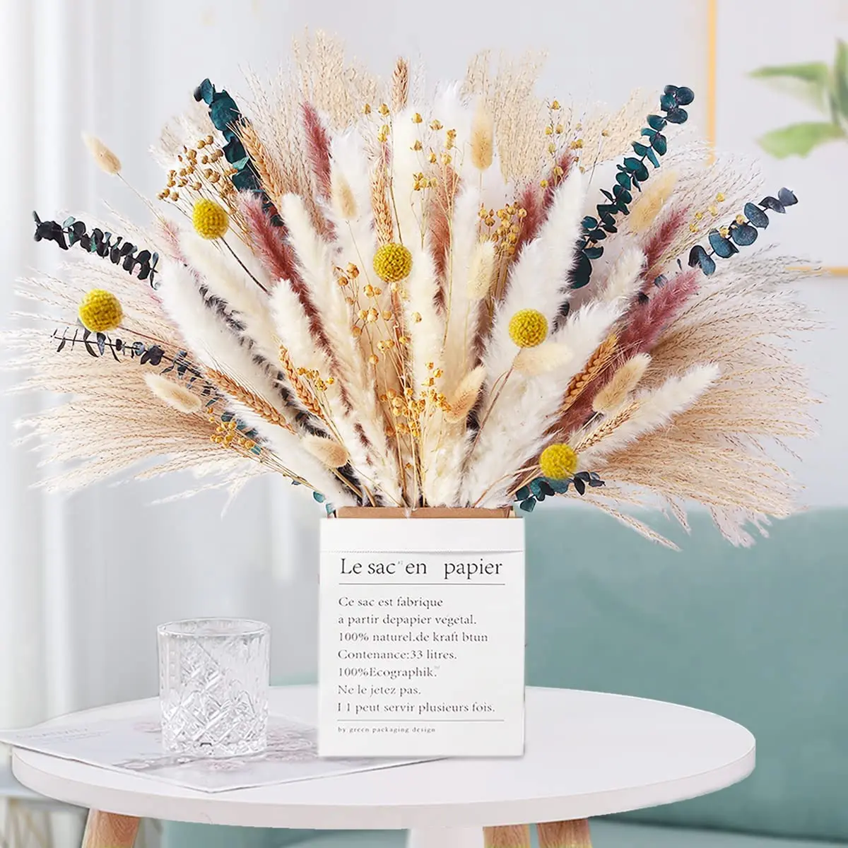 

100pcs Dried Pampas Grass Mix Bouquet,Dried Flowers Bouquet with ,Boho Flowers for Home Wedding Farmhous Decore Trockenblumen