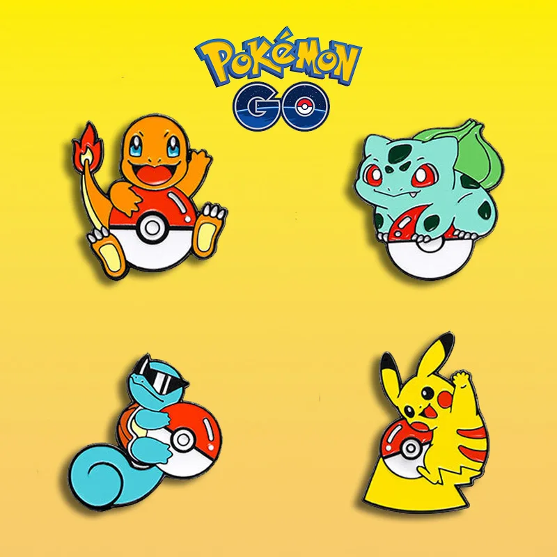 4 Stuks Anime Pokemon Pikachu Metalen Badge Squirtle Charmander Bulbasaur Mannen Vrouwen Broche Pins Rugzak Versieren Halloween Gift