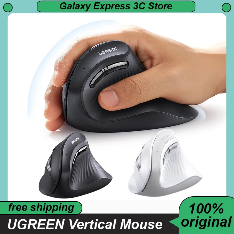 UGREEN Vertical Mouse Wireless Bluetooth  Ergonomic 4000DPI 5 Mute Buttons for MacBook Tablet Laptops Computer PC Custom Mice