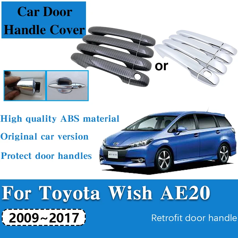 Carbon Fiber Exterior Car Door Handle Cover For Toyota Wish AE20 2009~2017 2016 Black Auto Decor Styling Sticker Car Accessorie