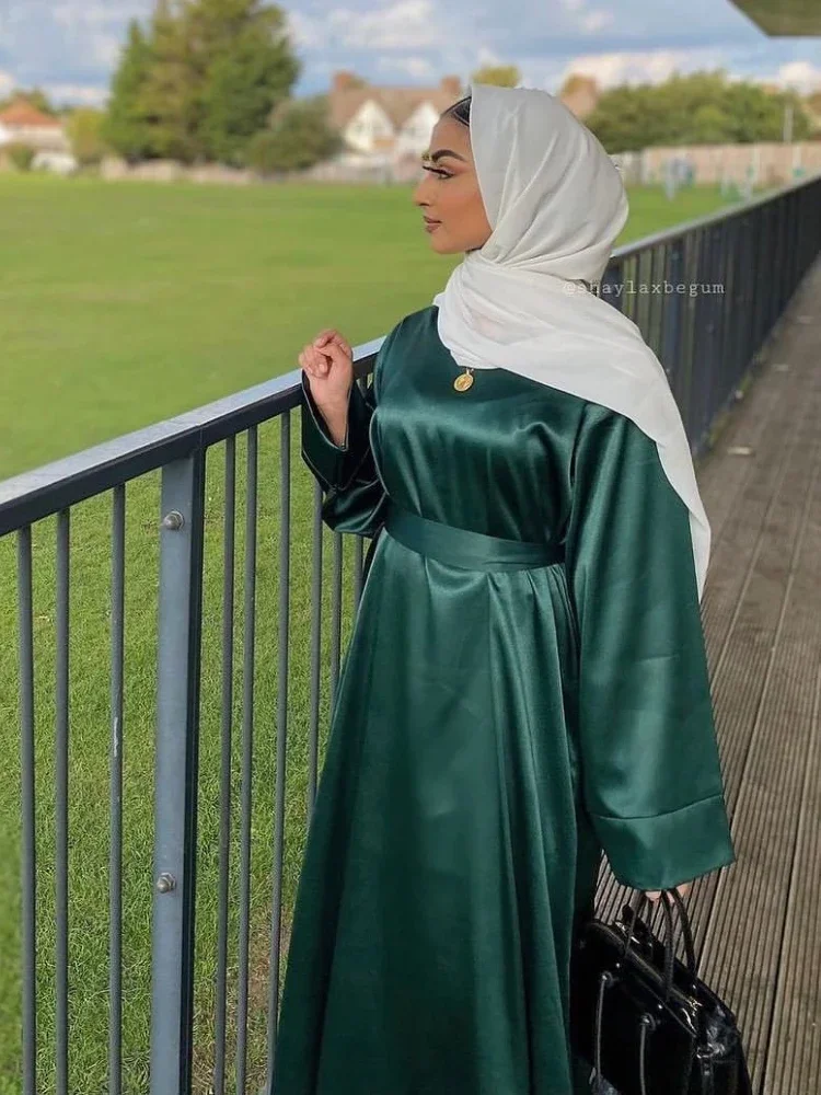 

Plain Muslim Abaya Dress Dubai Ramadan Eid Casual Abayas for Women Turkish Hijab Satin Islamic Dresses Modest Clothes Kaftan