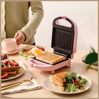 Electric Sandwich Maker Home Portable Multi-Function Non-Stick Breakfast Maker Waffle Pan Pan Red and Pink