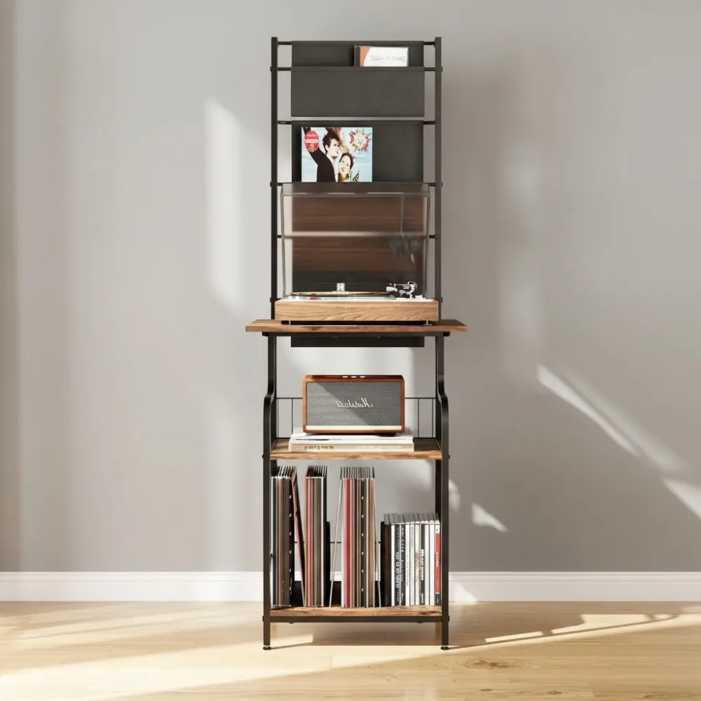

6-Tier Vinyl Record Storage Stand with Large Desktop, Turntable Display Rack for Living Room Music Enthusiasts