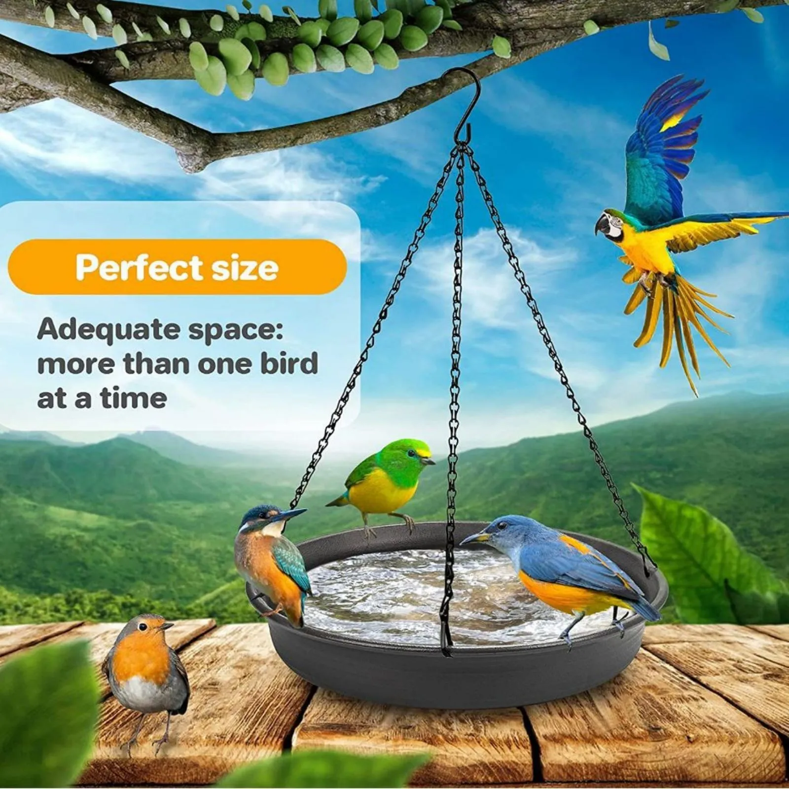 Bird Feeding Dish Tray Platform Feeder Bird Water Bowl Hanging Bird Bath for Outdoor Outside Patio Parrot Tree Decoration