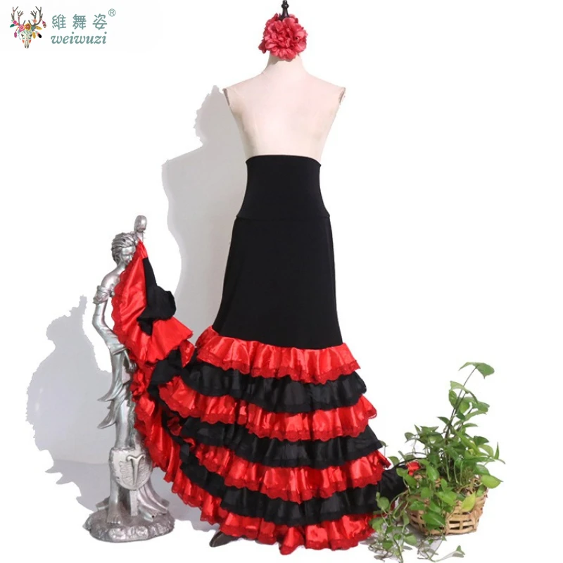 Flamenco Danskleding Dames Aangepaste Hoge Taille Afslankende Grote Schommelrok Meerlaagse Taartrokken Stage Performance Kostuum
