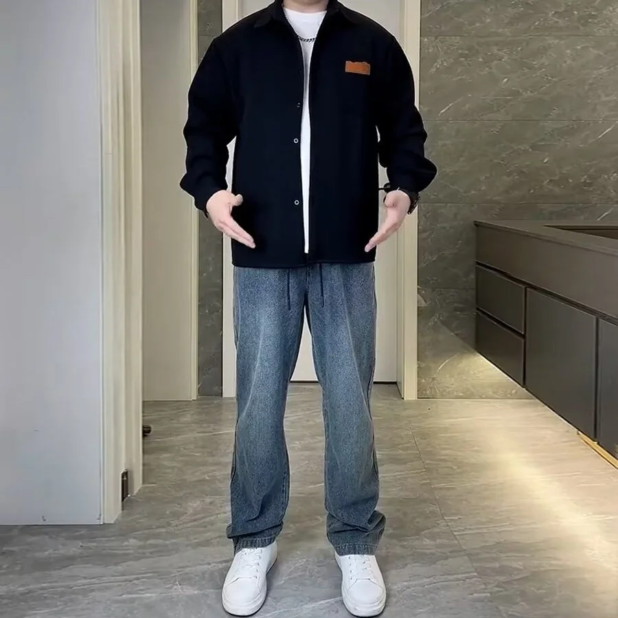 

Мужские джинсы в стиле ретро: модные повседневные широкие брюки с высокой талией, прямые, свободного кроя, дышащие, стандартные