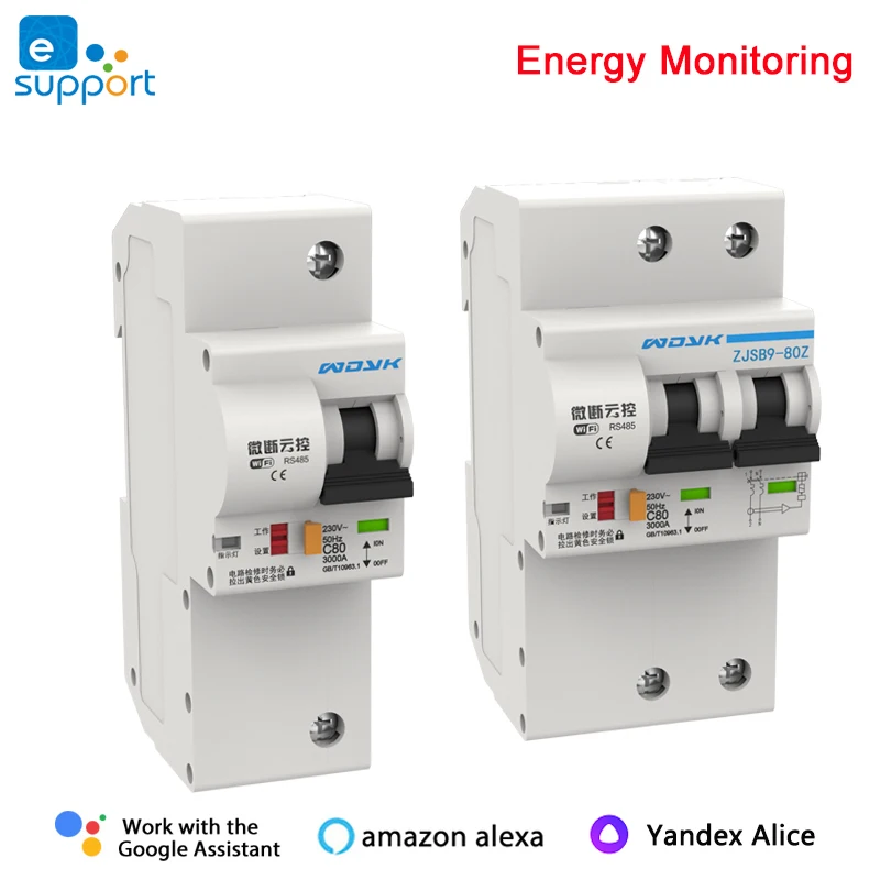 1P 2P Single Two Phase WIFI Remote Din Rail Circuit Breaker,Smart Home MCB,Energy Power Meter Monitor,Work With eWelink APP