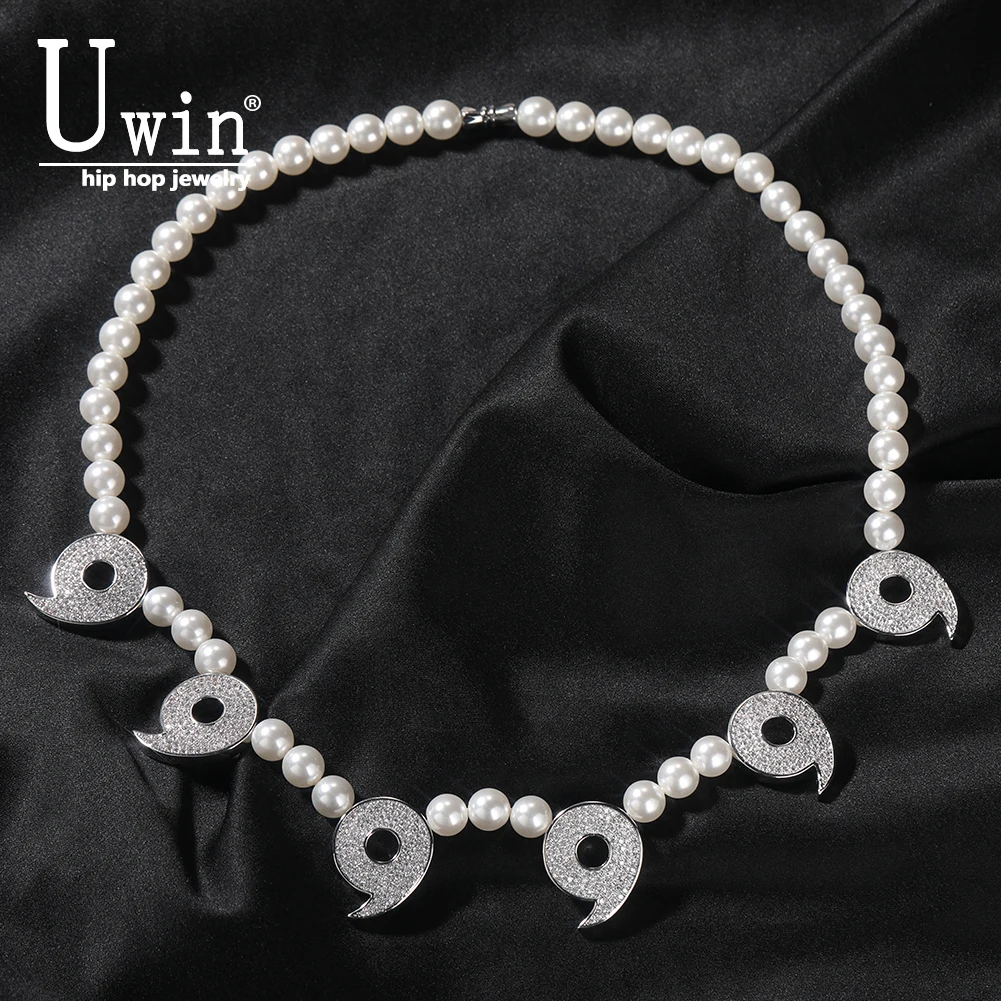 

Uwin Iced Power of Six Paths Necklace 8mm Pearl Micropave Charm Jewelry Women Accessories Gifts