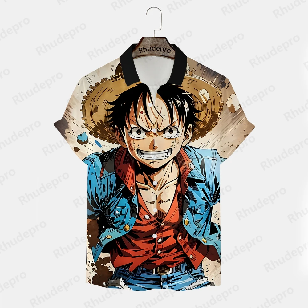 One Piece Monkey D Luffy Anime Shirts Men\'s Shirt Children\'s Streetwear Trend Clothing Tops Roronoa Zoro Short Sleeve Summer 5XL