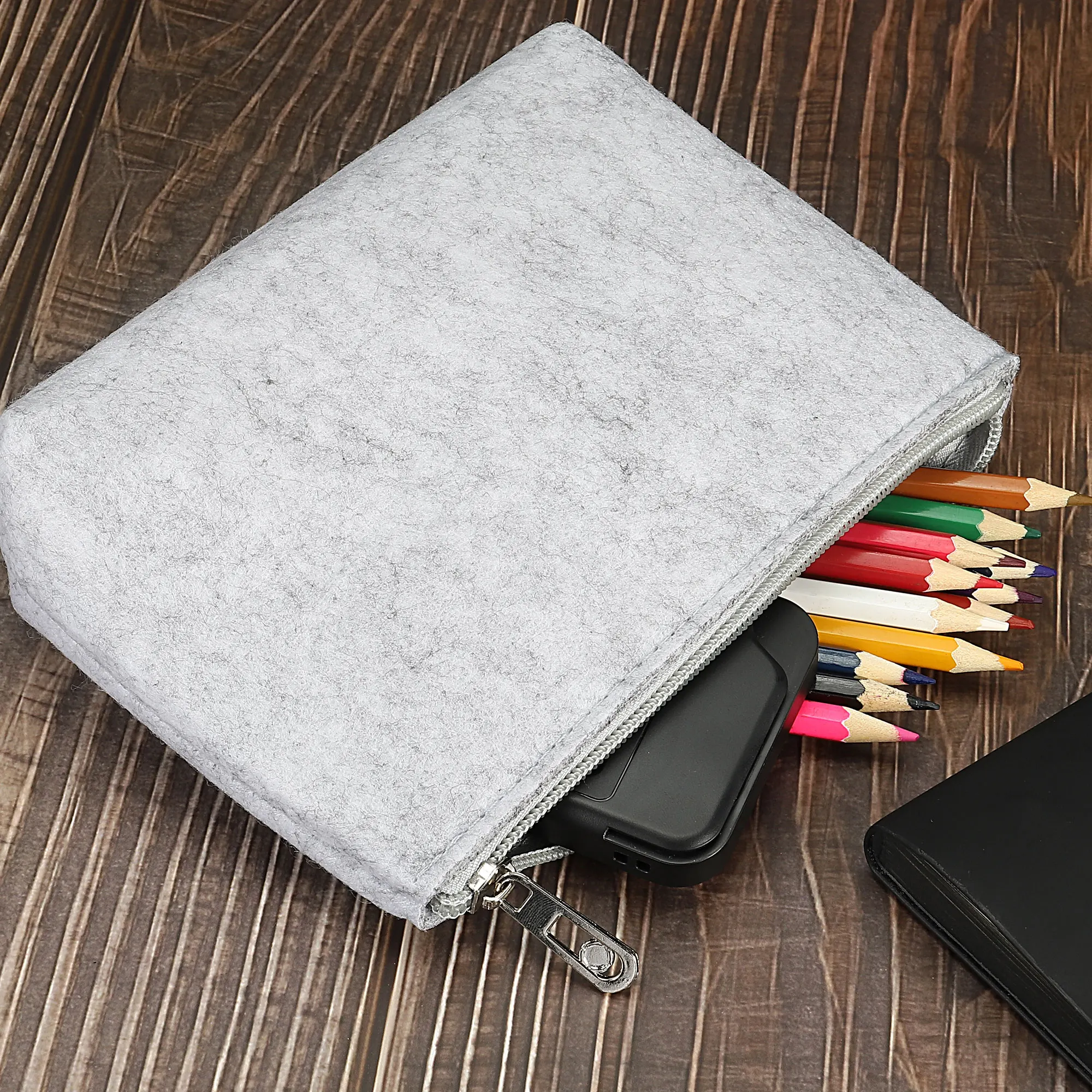 1/2Pcs Felt Pencil Bag Pen Case Stationery Storage Zipper Pouch for Office Organizer Light Gray/Gray/Dark Gray