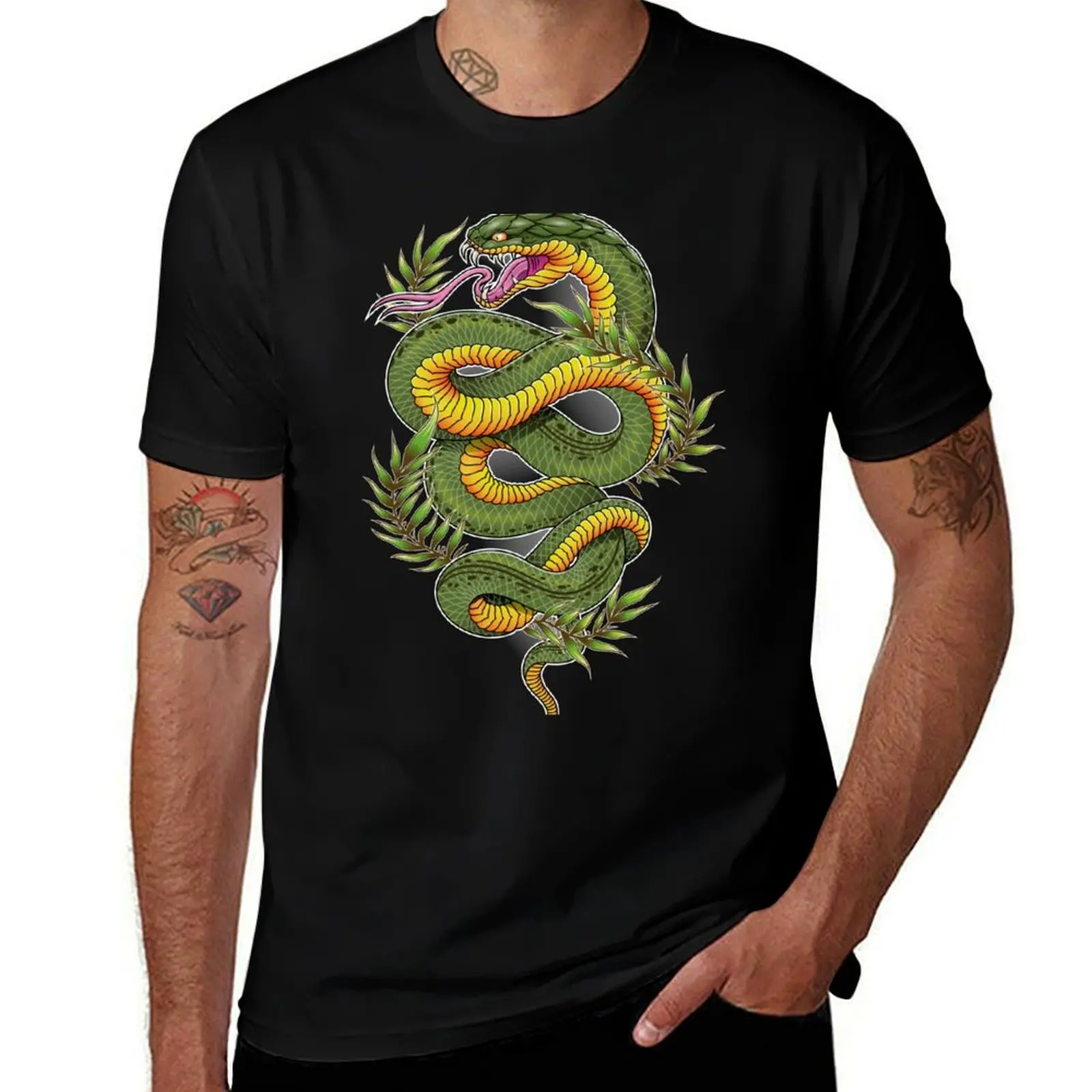 

Green oriental snake with laurel leaves T-Shirt oversized funny gifts Man t-shirt clothes compression shirt men