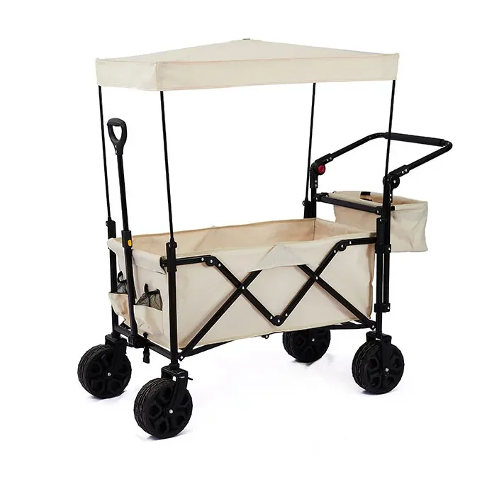 Factory Custom 4-Wheeled Metal Folding Wagon With Canopy Premium Beach Folding Wagon Wholesale