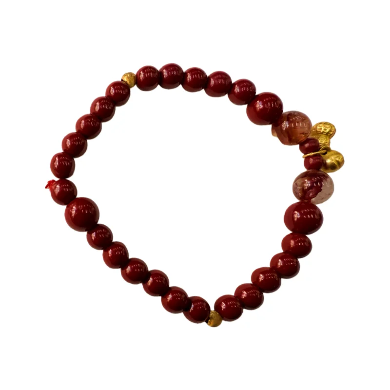 

High-Quality Cinnabar Enamel Quartz Handmade Beaded Natural Crystal Bracelet with Fashionable Style