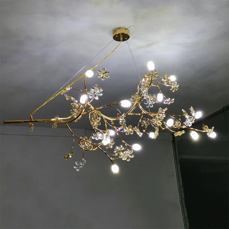 Nordic Modern Luxury Crystal Gold-plated High-end Chandelier Design for Living Room Lobby Hotel Restaurant Branch Decoration LED