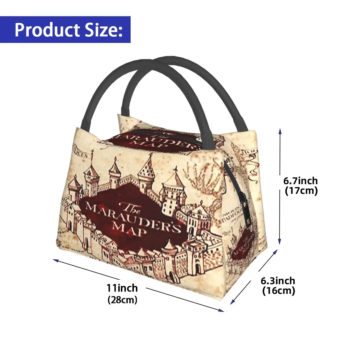 Marauders Magic Map Lunch Bags Insulated Bento Box Waterproof Lunch Tote Picnic Bags Thermal Bag for Woman Children School