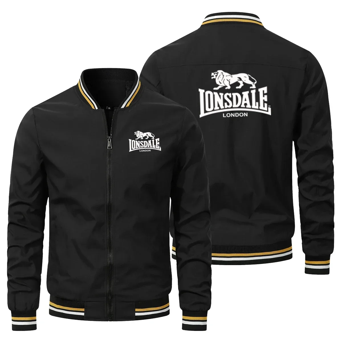 Men's Zipper and V-Neck Casual Baseball Jacket, Outdoor Hiking Jacket Sports Jacket, Men's Windproof Jacket, LONSDALE Autumn And
