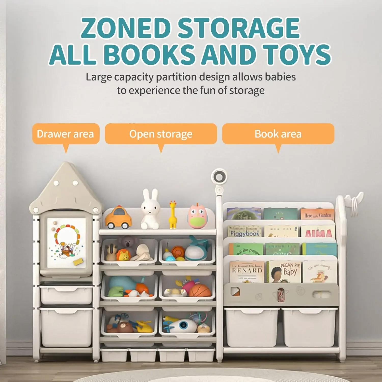 Kids Toy Storage Organizer and Children Bookshelf  Organizer with Bookshelf,  Shelf Organizer with Bins, Bookshelf